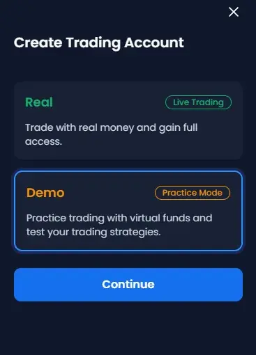 XM registration, step 3: Choose Demo