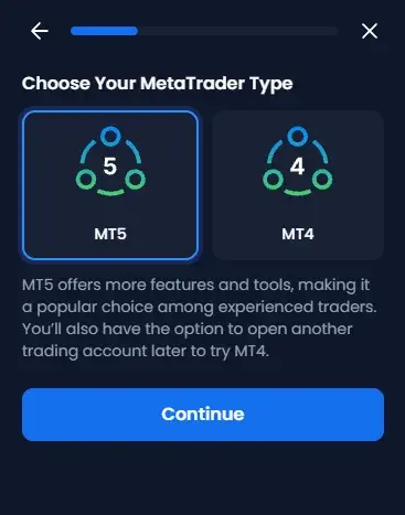 XM registration, step 4: Select MT5