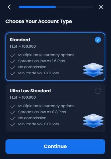 XM registration, step 5: Choose Standard