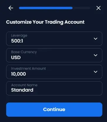 XM registration, step 6: Set leverage to 500:1
