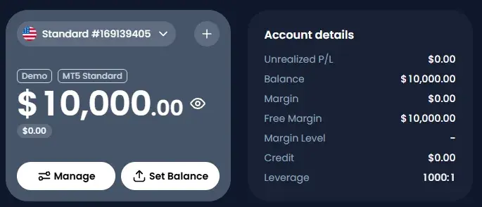 XM registration, step 8: Click Set Balance